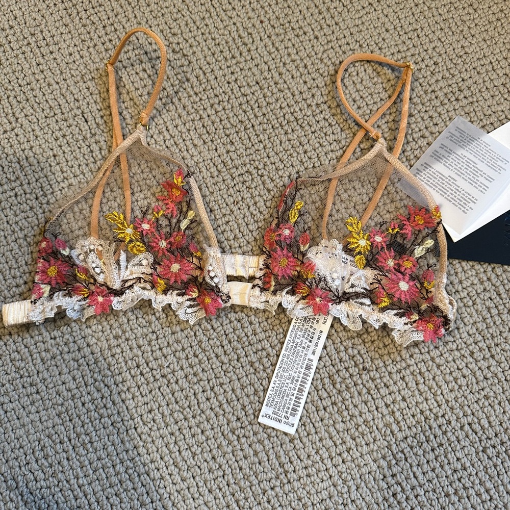 Zara Multicolor Embroidered Sheer Bralette